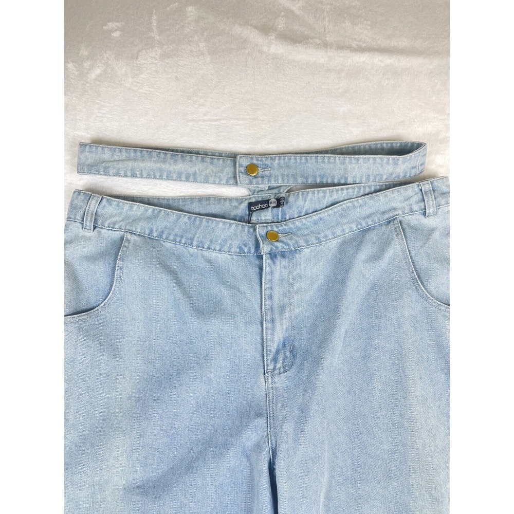 Boohoo Jeans Womens Size 16 Thong Back Mom High Rise Light Blue Wash Denim - Picture 4 of 11